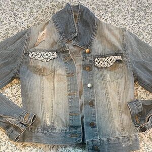 Harper Blue Denim Jacket with Lace Details